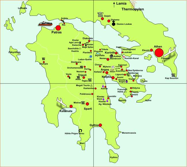 Karte Peloponnes